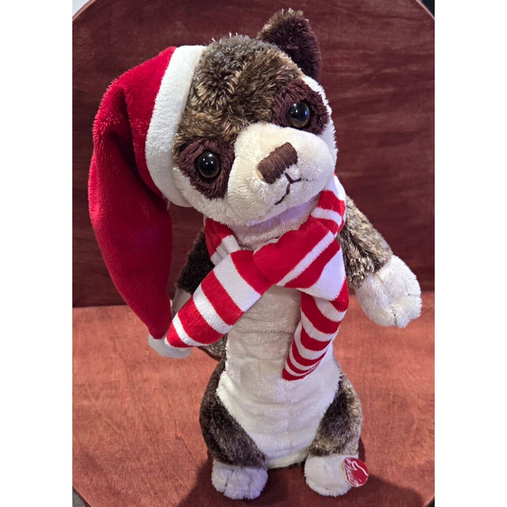 Otter Plush Stuffed Animal w/ Santa Hat & Red/White Striped Scarf Small